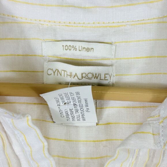 NEW Cynthia Rowley Womens Medium Yellow White Stripe Linen Pleated Shirt‎ Top - Picture 7 of 8